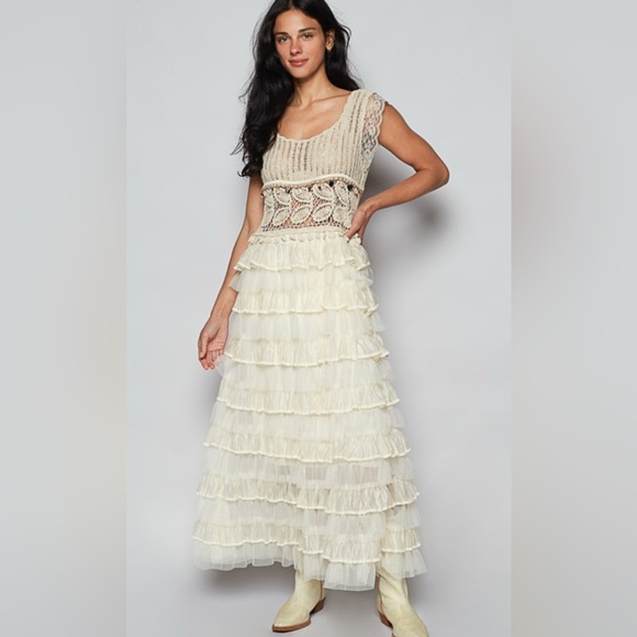 POL Crochet Coastal Ruffle Dress Shell & Sequin Embellishment - Picture 1 of 1